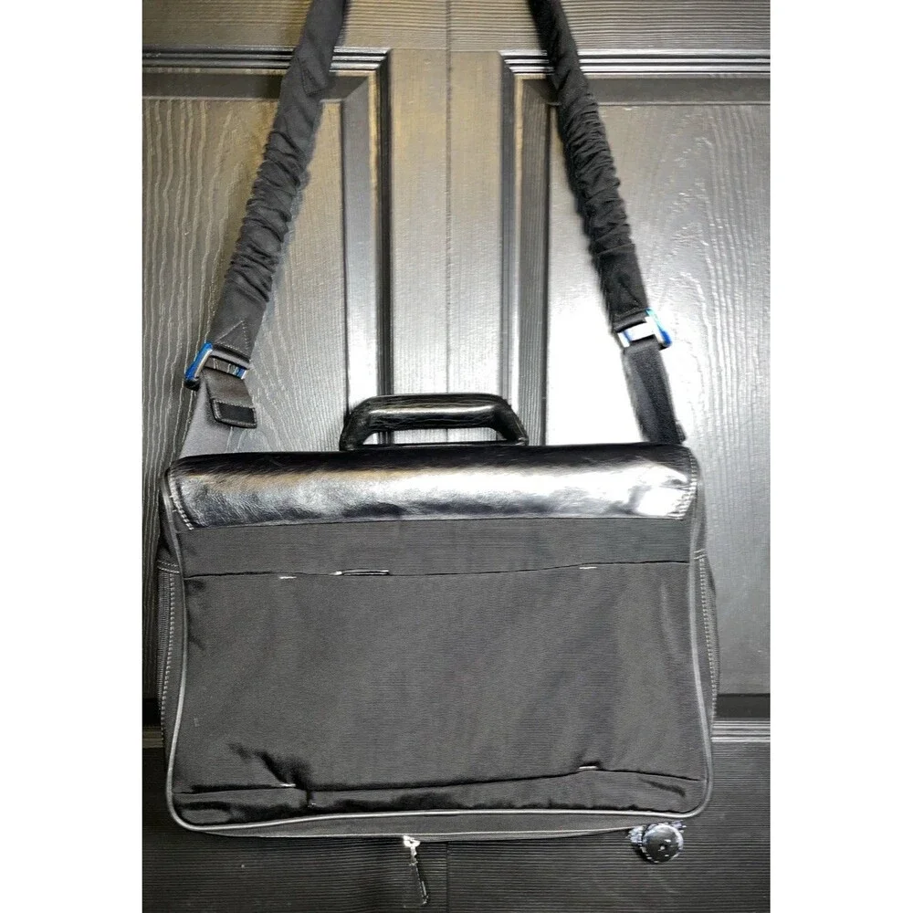 Piquadro ONE057218 Black Nylon Leather Laptop Briefcase Messenger Bag 16.5in EUC